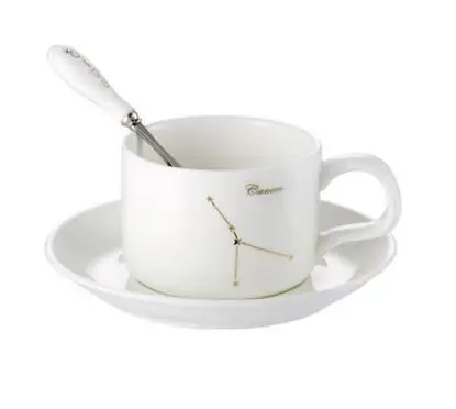 12 созвездий чашки маленькая керамическая молочная кофейная чашка с ложкой и блюдцем для чашка для завтрака кофе термостойкая хороший подарок - Цвет: Cancer