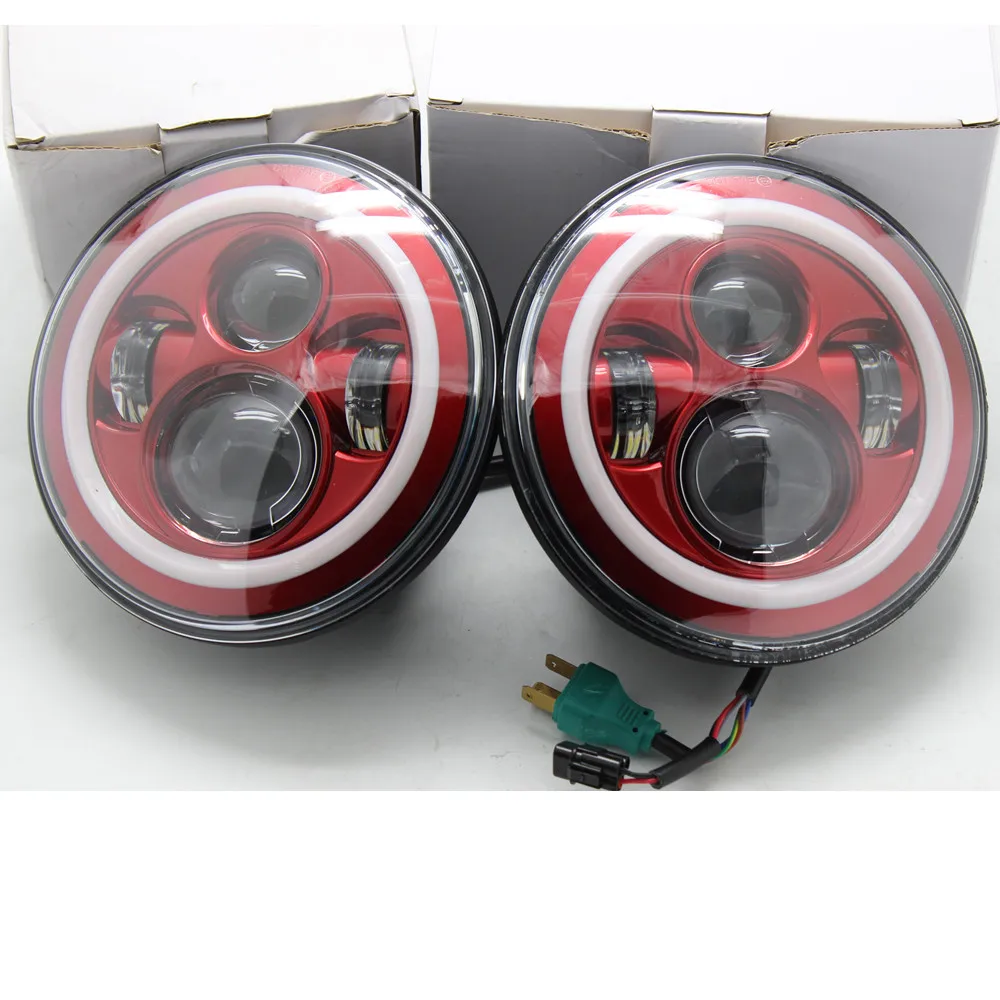  2 X Wrangler 7 Inch 40W Red LED Headlight with Red Halo Ring DRL Headlamps For Jeep Wrangler JK for - 32810805263