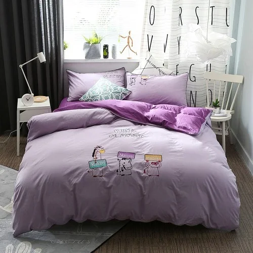 purple bedding set Постельное белье с оленем и слоном, хлопок, серый, кофейный цвет, Комплект постельного белья, простыня, двойная, королевская королева, размер пододеяльника, пододеяльник, наволочка - Цвет: purple bedding set