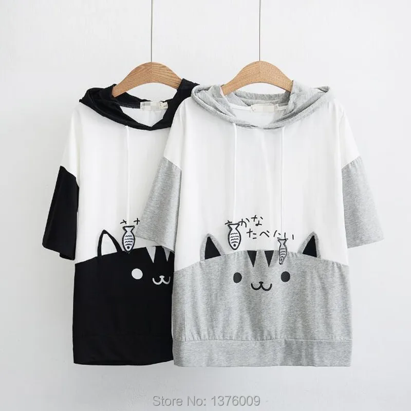 OTXA 3D Sommer Kurzarm Anime Beach Beauty Girl T-Shirt Casual Seaside Kawaii Katzenm/ädchen Shirt Cosplay Katzenm/ädchen Loli Shirt