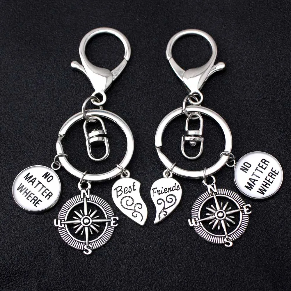 

Compass Best Friends Keychains No Matter Where Heart Love Wings Hand KeyChain Keyring Key Chain Women Men Unisex Jewelry Gift