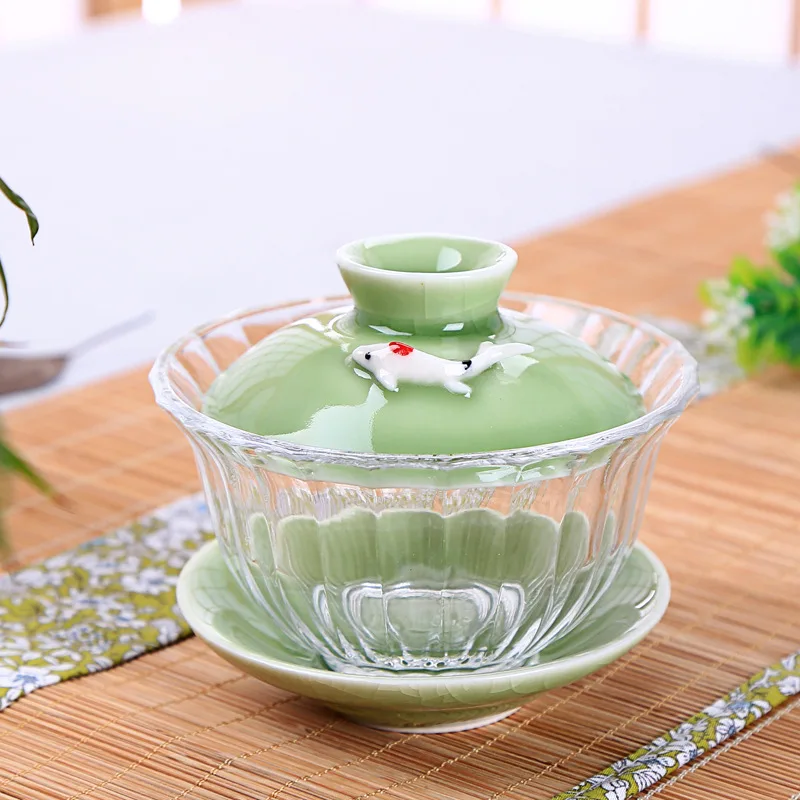 Мойлор стакан из прозрачного стекла керамическая чаша Gaiwan Celadon чайный набор кунг-фу чаша Sancai чайная чашка A - Цвет: Светло-зеленый