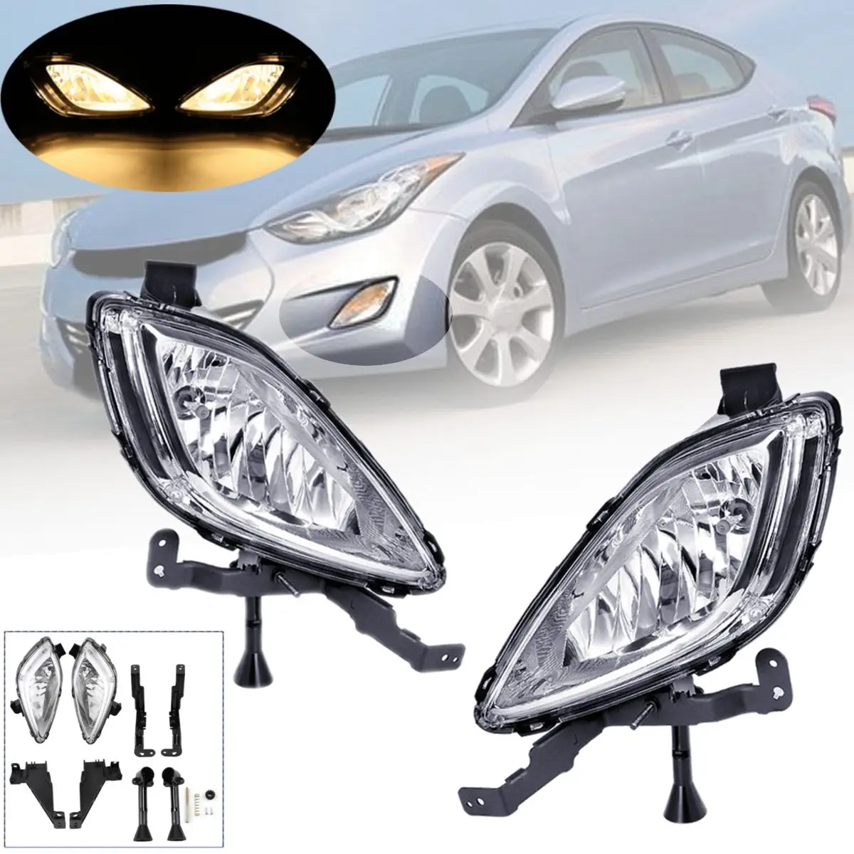 1 Pair 12V 3000K Amber Left Right Clear Front Bumper Fog Lights Lamps