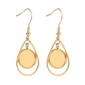 

10pcs Teardrop Gold Plated Stainless Steel Earrings Bases Settings Earring Blank DIY Earring Kits 12mm Bezel Earring Tray