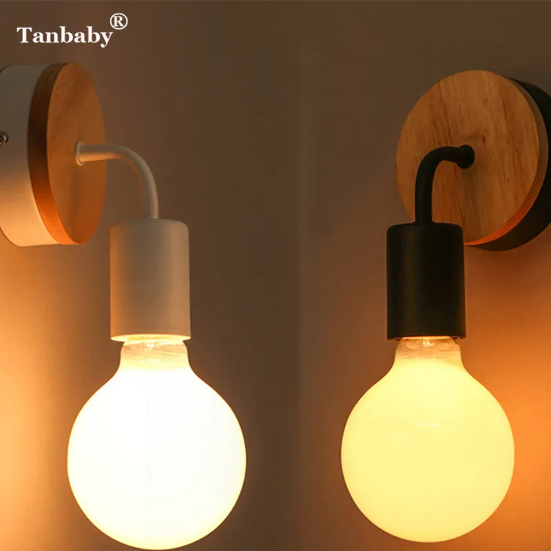 

Tanbaby Vintage Modern Wooden Led Wall Lamp Iron Metal Wall Light E27 Wall Lights Bedroom Living Room Sconce Retro Decorative