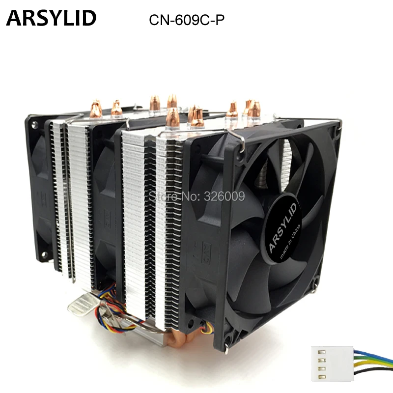 ARSYLID CN-609A-P, 3 шт., 9 см, 4-контактный вентилятор, 6 тепловых трубок, кулер для процессора Intel 4790k lga 1151, теплоотвод, охлаждение для AMD