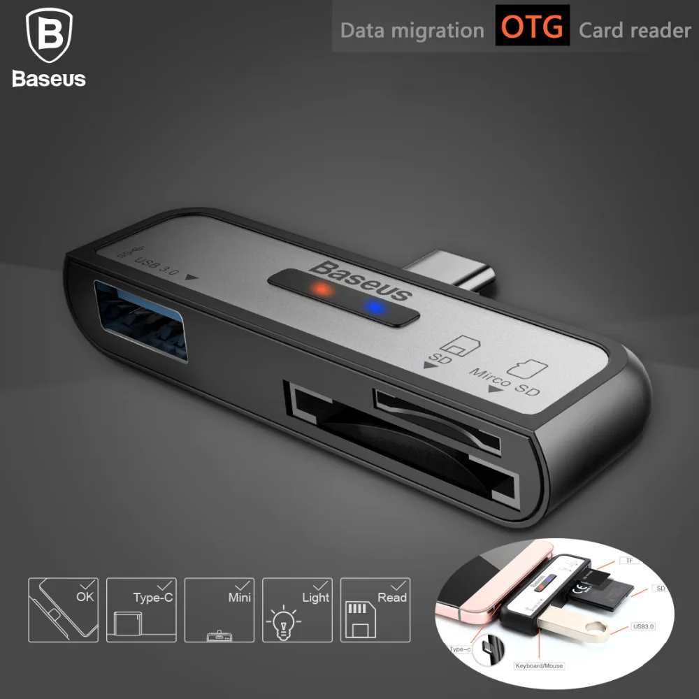 bilder für Baseus 3 in 1 Multiformat-unterstützung Datenmigration OTG Kartenleser Männlichen Typ-C auf Buchse USB 3.0 SD/TF Adapter für MacBook huawei p9 bilder für Baseus 3 in 1 Multiformat-unterstützung Datenmigration OTG Kartenleser Männlichen Typ-C auf Buchse USB 3.0 SD/TF Adapter für MacBook huawei p9