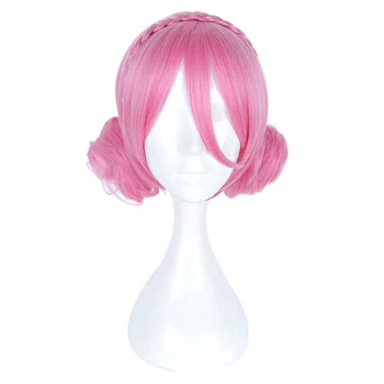 

MCOSER Free Shipping 35cm Curly Synthetic Short Cosplay Wig Pink Color 100% High Temperature Fiber WIG-636T