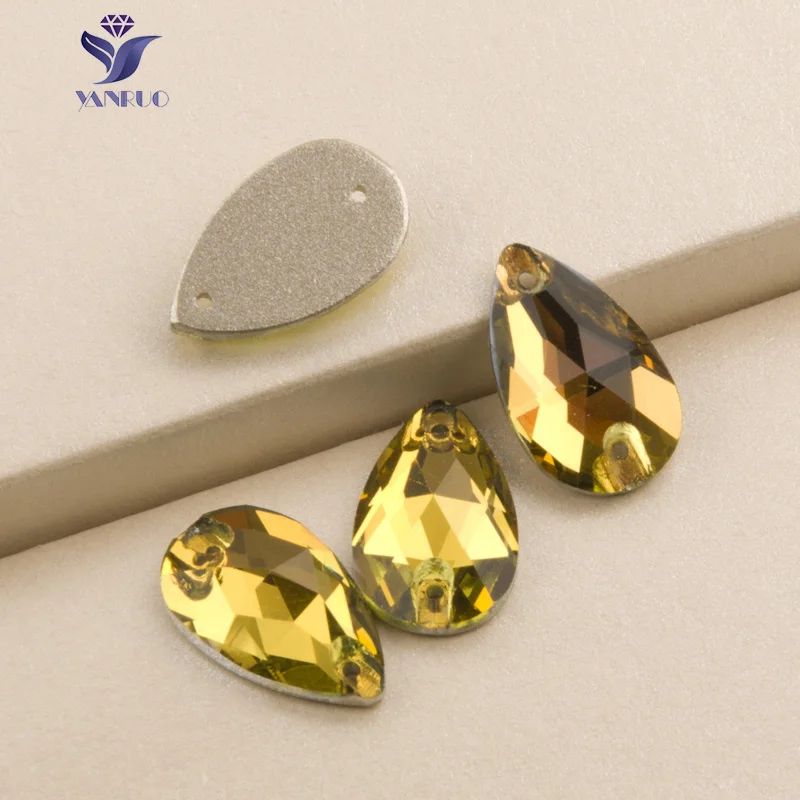 

YANRUO 3230 Drop Light Topaz Sew On Drop Glass Rhinestones Sewing Flat back Crystals Sew Stones For Clothing