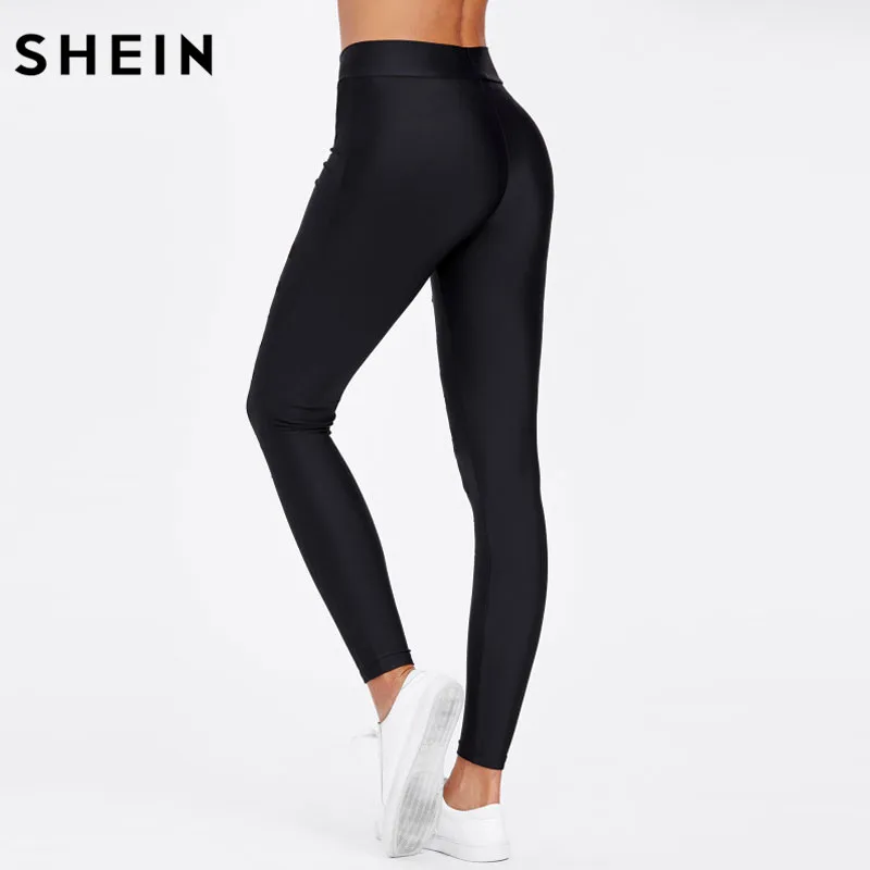 SHEIN черные леггинсы женские сетчатые рваные Леггинсы со средним обхватом талии