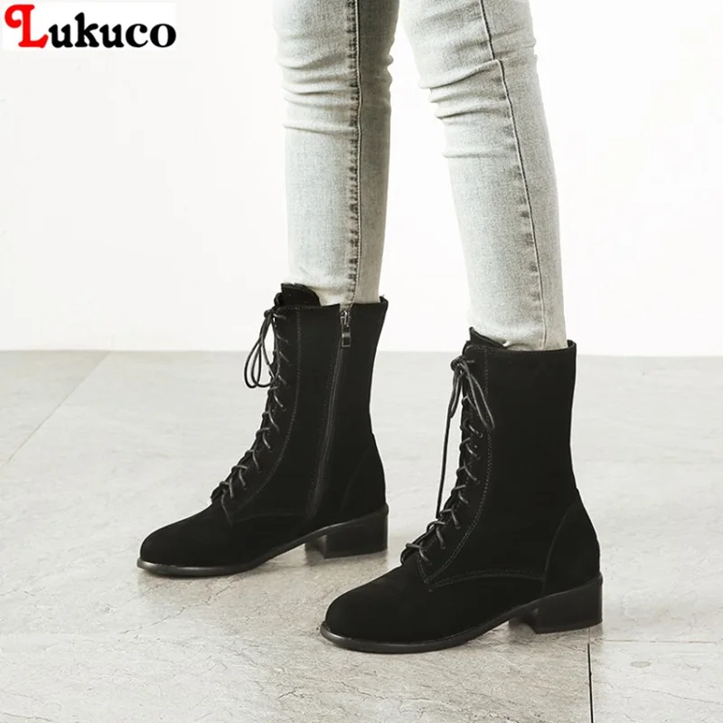 

Lukuco Winter Botas Round Toe Low Heel Big Size 40 41 42 43 44 45 46 Warm Plush Boots Custom Handmade Free Shipping Women Shoes