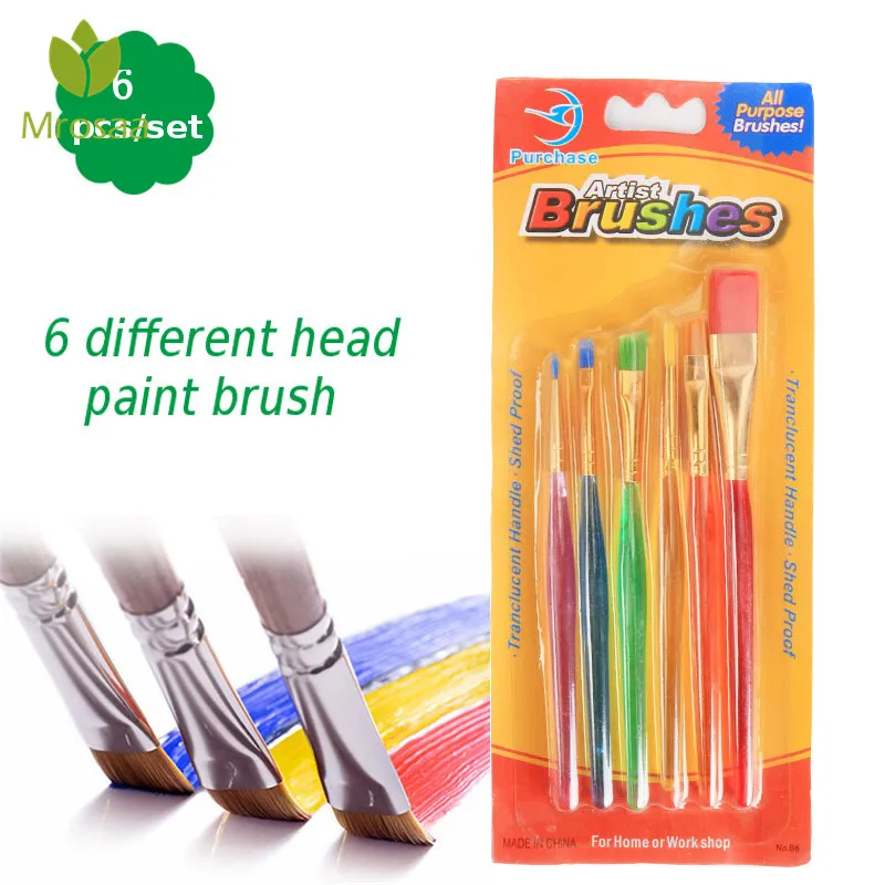 Mrosaa 6Pcs/Set Watercolor Gouache Paint Brushes Different Shape Round