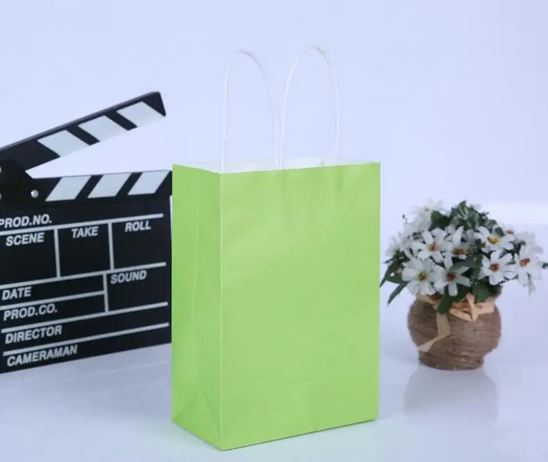 green 100 шт крафт бумажные сумки веревки сумки для покупок ручной переноски мешочки для подарков - Цвет: green
