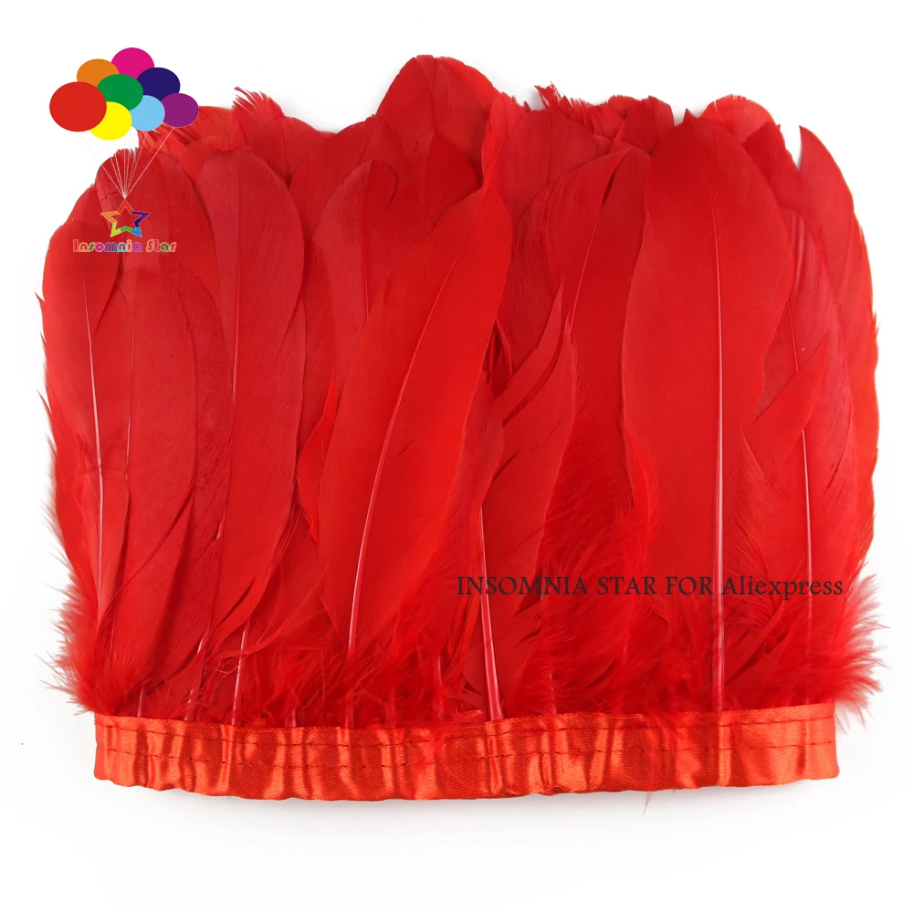 2 метра/упаковка гусиное перо бахрома отделка на атласной жатке "-8" в/15-20 см Ширина - Цвет: Red