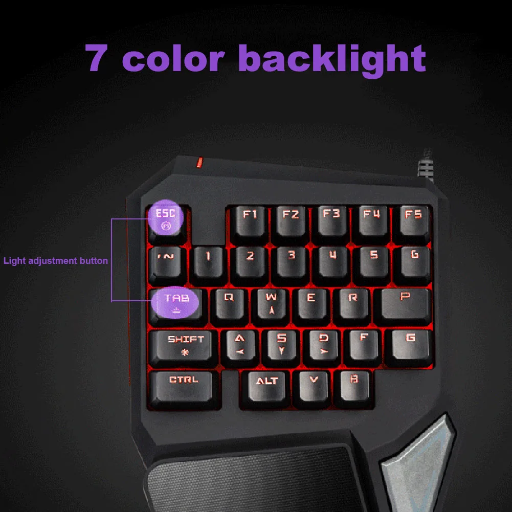 

Single Hand Wired Gaming Keyboard With LED Backlight Mini Mechanical Keypad for Dota OW PUBG QJY99