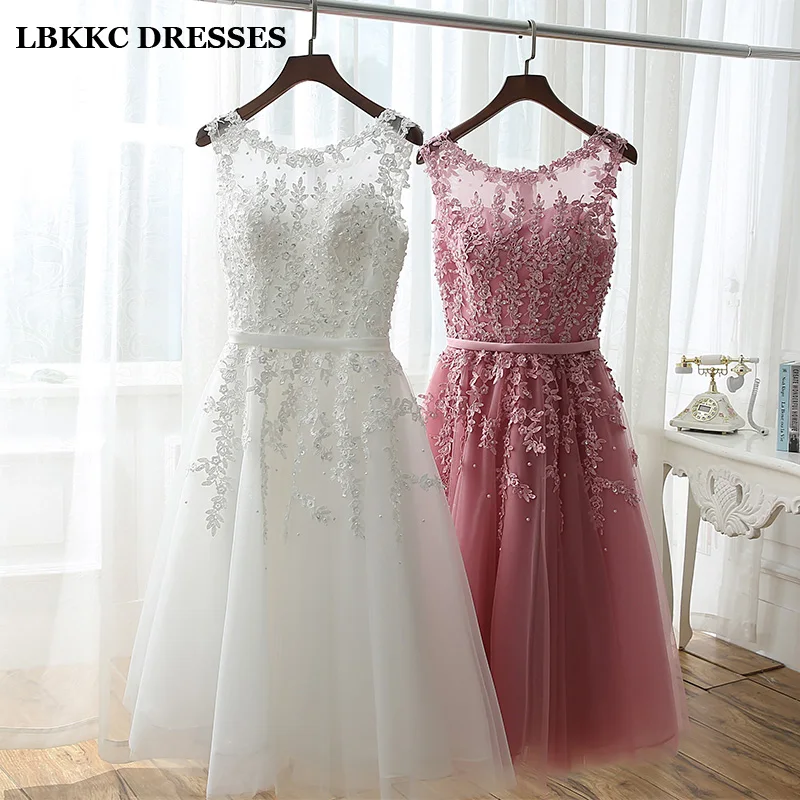 Короткое платье невесты Дешевые женские платья длиной до колен кружево с фатиновой розовый белый халат Demoiselle D'honneur короткие платья для