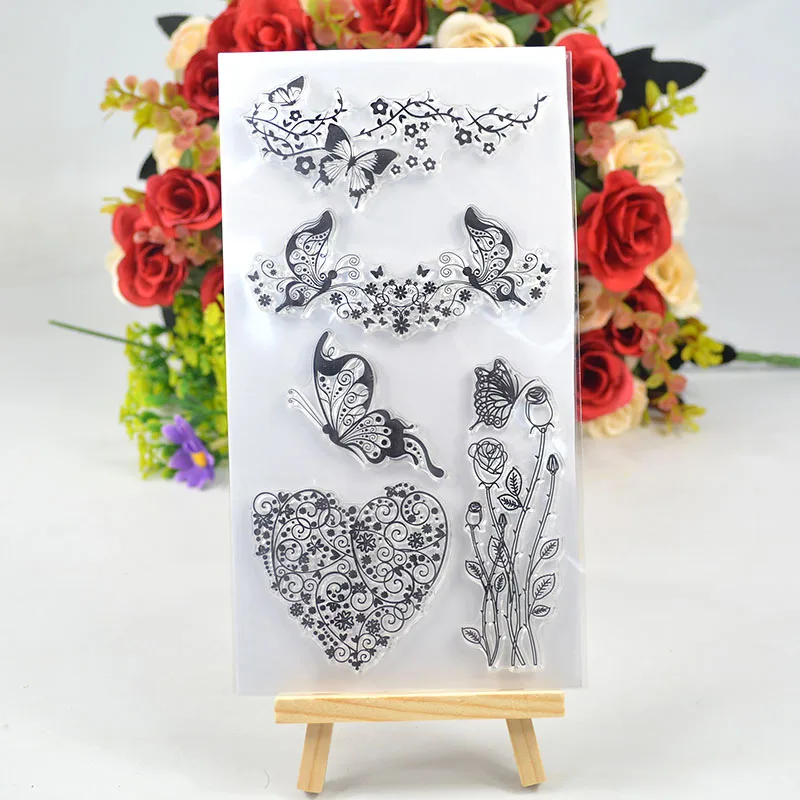 Butterfly and flower vine heart Transparent clear stamp rubber seal for DIY Scrapbooking/Card making/photo Album decoration | Канцтовары