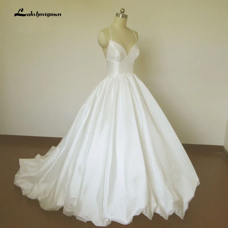 Vestido de Noiva блестящий атлас v-образный вырез ТРАПЕЦИЕВИДНОЕ свадебное платье es