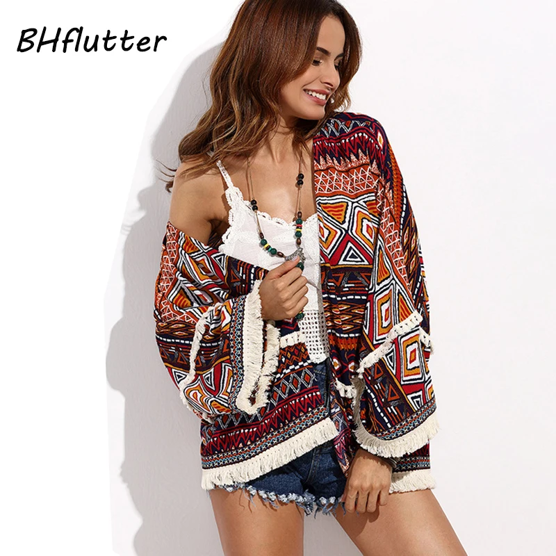

BHflutter Blouse Shirt Women Long Sleeve Tassel Summer Tops 2018 New Fashion Boho Style Sprint Summer Blouses Beach Cover-ups