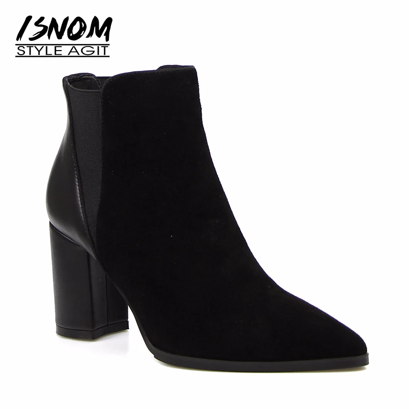 High Quality Patchwork Genuine Leather Suede Ankle Boots Sexy Pointed Toe Female Shoes Woman Slip On Elastic Band Footwear 2018 High Quality Patchwork Genuine Leather Suede Ankle Boots Sexy Pointed Toe Female Shoes Woman Slip On Elastic Band Footwear 2018