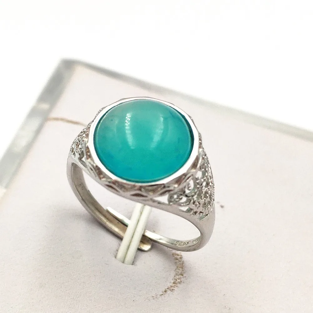 

Natural Green Amazonite Woman Adjustable Ring 14x14mm All Size Reiki 925 Silver Oval Beads Amazonite Drop Shipping AAAAA
