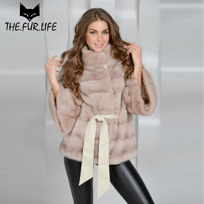 Autumn & Winter Outerwear Fur Jacket Mink Fur From Nature Fur Coat For Women Fashion Stand Collar With Leather Belt Warm 2018 Autumn & Winter Outerwear Fur Jacket Mink Fur From Nature Fur Coat For Women Fashion Stand Collar With Leather Belt Warm 2018