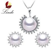 Lindo, большой белый блеск, настоящий натуральный жемчуг, ювелирный набор для женщин, Модный Циркон, серебро, 925, Пресноводный Жемчуг, ожерелье, наборы