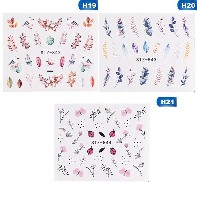 21 Designs Nail Sticker Set Jungle Green Leaves Flower Leaf Slider DIY Nail Art Water Transfer Decal Manicure Tool