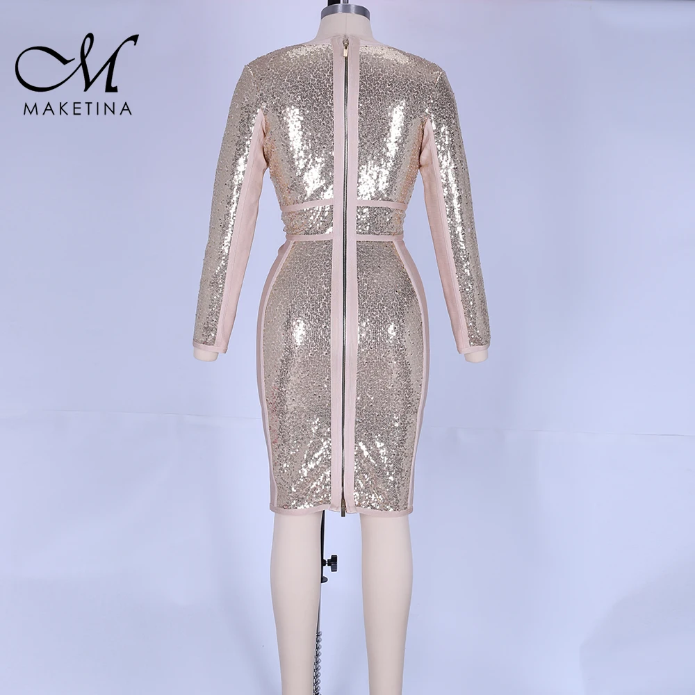 Maketina 2019 Новое поступление рождественское Золотое блестящее Бандажное платье