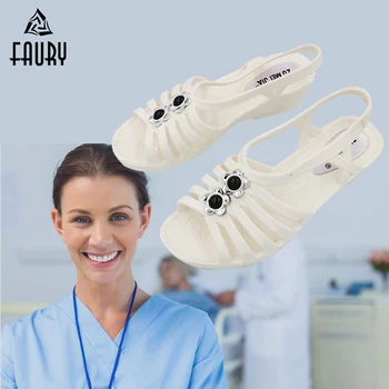 

New Non-slip Flat Nurse Shoes Medical Sandals Stripe Surgical Mosaic Pearl Student Fashion SlippersTide Doctor Female Soft Light