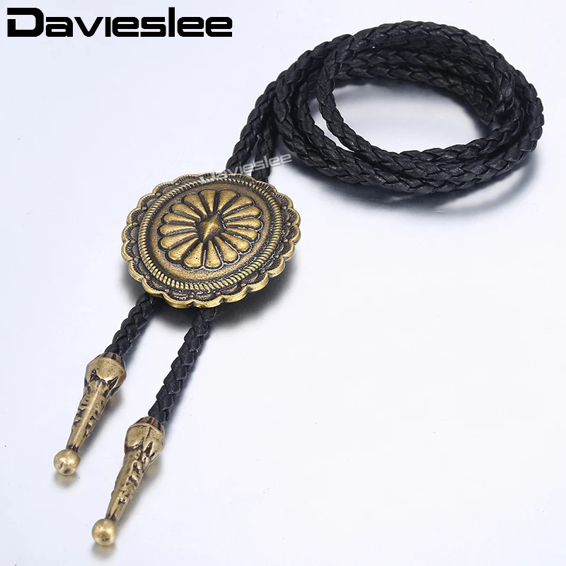 Ожерелье Davieslee для мужчин и женщин, бронзовая овальная подвеска Heronsbill Bolo Tie, черная кожаная цепочка в Западном ковбойском стиле, регулируемая подвеска LUN126