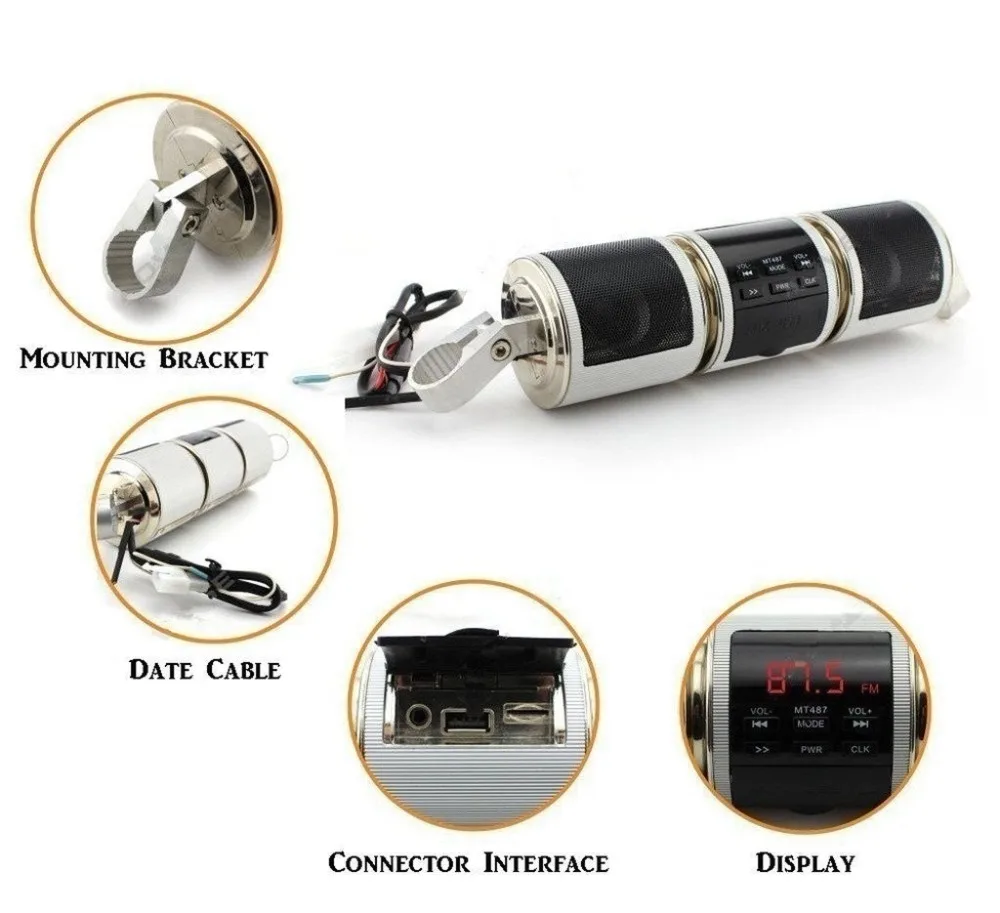 Мотоцикл MP3 музыкальный плеер динамик s мотоцикл Bluetooth стерео динамик fm-радио Водонепроницаемый Регулируемый кронштейн аудио плеер