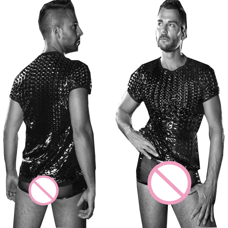 High Quality Two Pieces Men Leather Boxers and Tops Sexy Pants Black Mens German Fetish Wear Man Hole Lingerie Panties | Мужская одежда