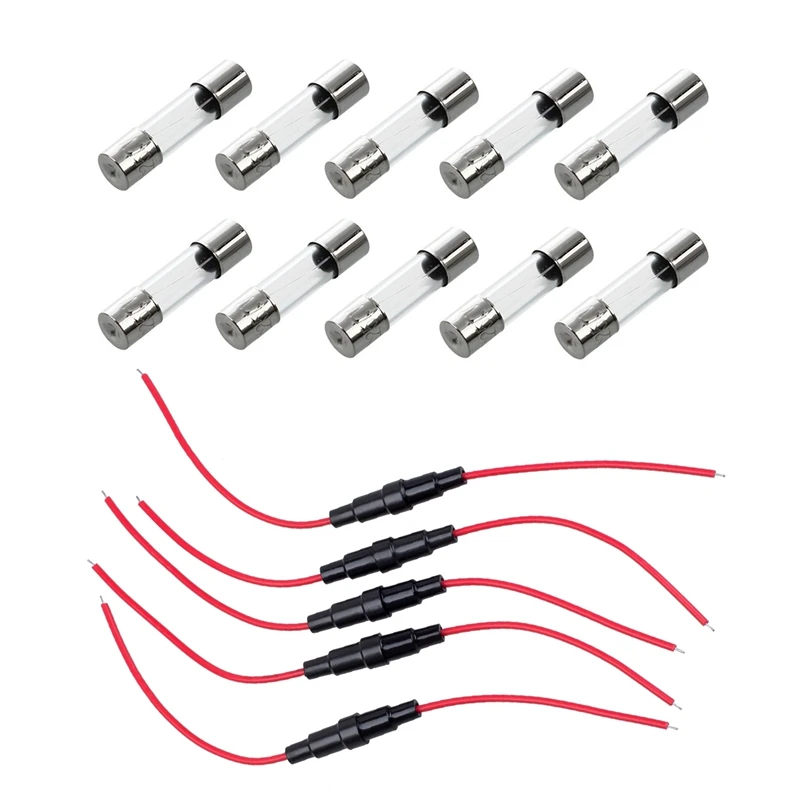 

5 Pcs Screw Type 22 AWG Wire 5 x 20mm Inline Fuse Holder & 10 Pcs Fast Blow Type Glass Tube Fuses 5x20mm 250V 2Amp