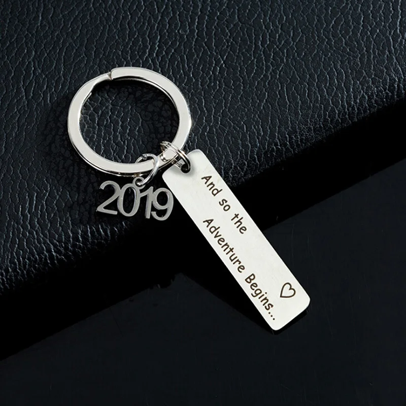 "And So the Adventure Begins"  Pendant DIY Key chain 2019 Graduation Keychain Stainless Steel Key Ring Gift