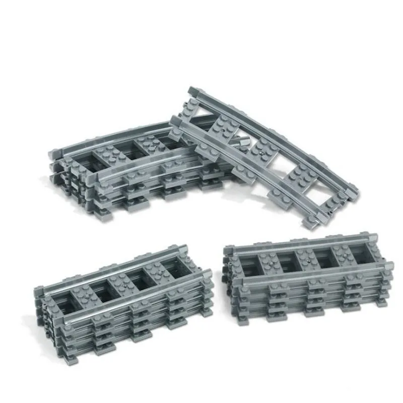 

100-10pcs City Trains Train Flexible Track Rail Crossing Straight Rails Building Blocks Bricks Model Kids Toys Compatible Legoed