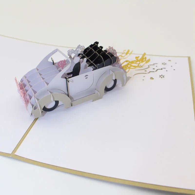  (10 pieces/lot)3D Pop Up Paper Laser Cut Greeting Card Wedding Car Valentine Anniversary Invitation - 32800482415