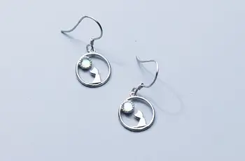 

Authentic Real 100% 925 Sterling Silver fine Jewelry glaze &Kitten Cat into the Open Lucky Circle Dangle Hook earrings GTLE2392