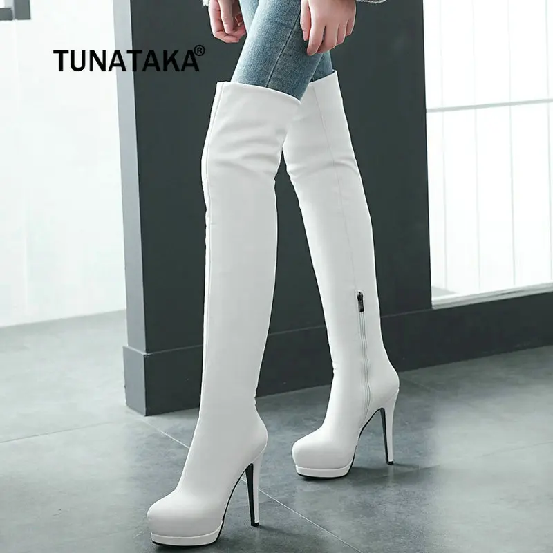 

Women's Sexy Thin High Heel Over The Knee Boots Pu Leather Platform Side Zipper Thigh Boots Fashion Ladies Shoes