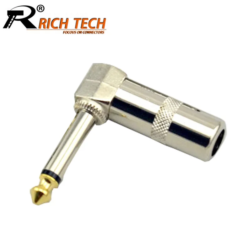 

10pcs/lot 1/4" Right Angle Plug 6 Corners 6.35mm Mono Male Plug Wire Connector Audio JACK 6.3MM Plug for electric guitar pedal