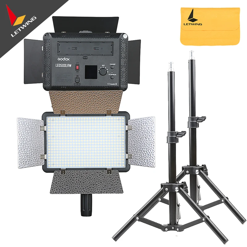 US $383.35 2X Godox LED500LR 5600K Studio Video Light W ReflectorsRemote Controller80cm 14 Screw Light Stand For Photography
