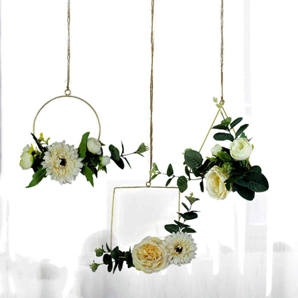 

Home Decoration Iron Ring Pendant Garland Artificial Plant Flower Rack Wreath Flowers Hoop Square Circle Trigon Shape Optional