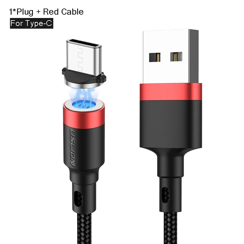 Магнитный кабель USLION 2 м 3 м 3 А Micro usb type-C кабель для быстрой зарядки type-C кабель для samsung S10 Xiaomi Microusb магнитное зарядное устройство - Цвет: Red For Type c