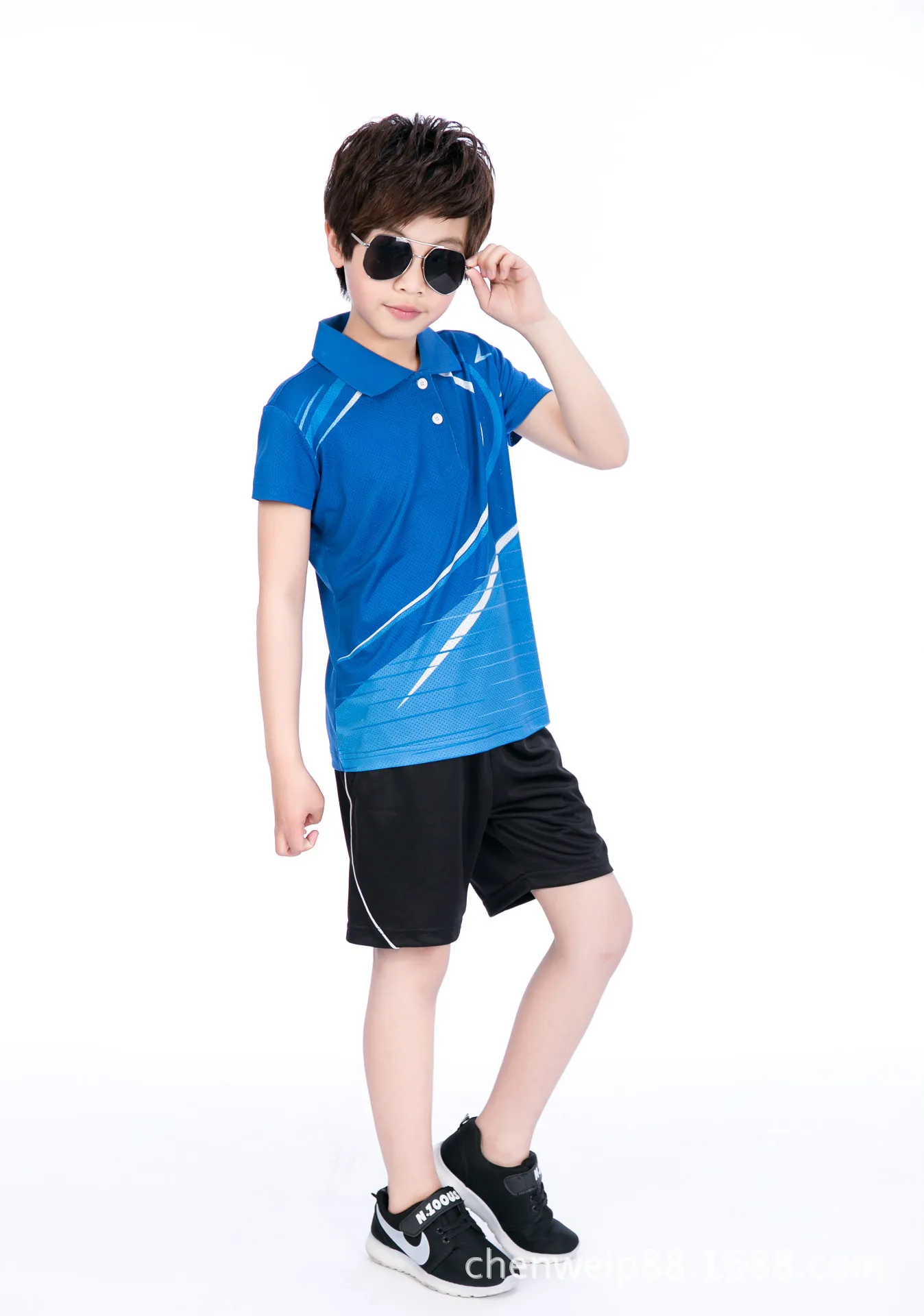 Обувь для мальчиков Бадминтон рубашка с лацканами Шорты для женщин Костюмы, Tenis masculino, малыш настольным теннисом рубашка Джерси, фитнес-спортивной костюм Спортивная рубашка - Цвет: children Blue suit