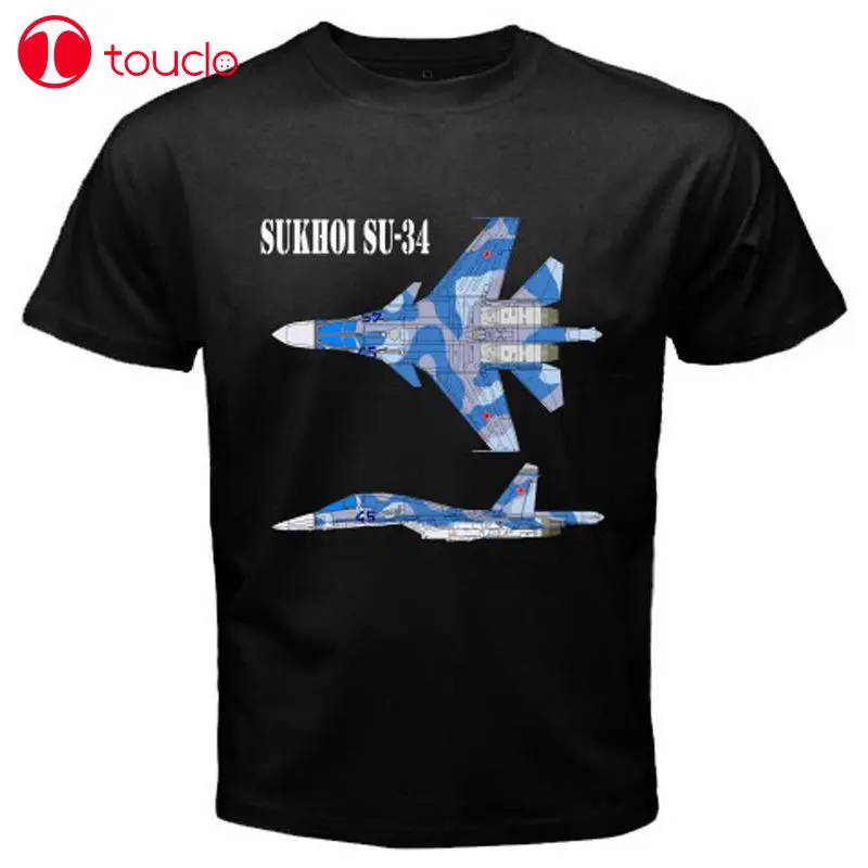 

2019 Fashion Man T-Shirt New Sukhoi Su-34 Fighter Russian Jet Flanker Men'S Black T-Shirt Size S To 3Xl T-Shirt Hoodies
