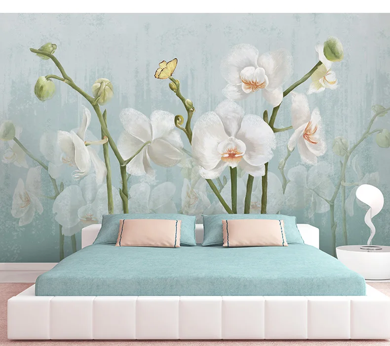 

3D Flower Wall Murals Wallpaper Living Room Bedroom Oil Painting Moth orchid Wall paper Hand-painted pink sticker mural Decor