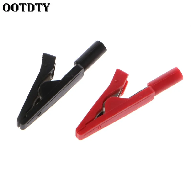 

OOTDTY 2 Pcs Insulated Alligator Clip 2mm Banana Female Adapter Meter Test Probe Black Red