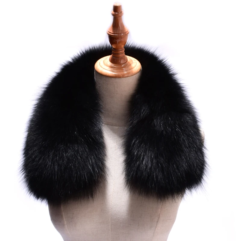 Women Real Fox Fur Collars for Coat Jacket Solid Black Color Scarves ...