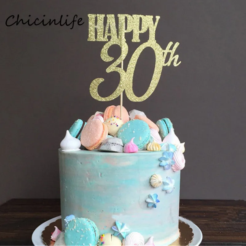 

Chicinlife Gold Glitter Happy 30th 40th 50th 60th Cake Topper Wedding Anniversary Birthday Party Decoratoin Cake Decoration