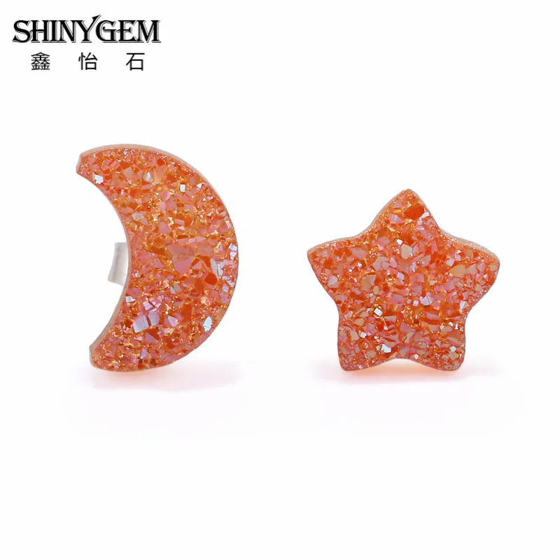 Серьги гвоздики ShinyGem 10 мм Druzy асимметричные серьги с Луной и звездой сверкающие